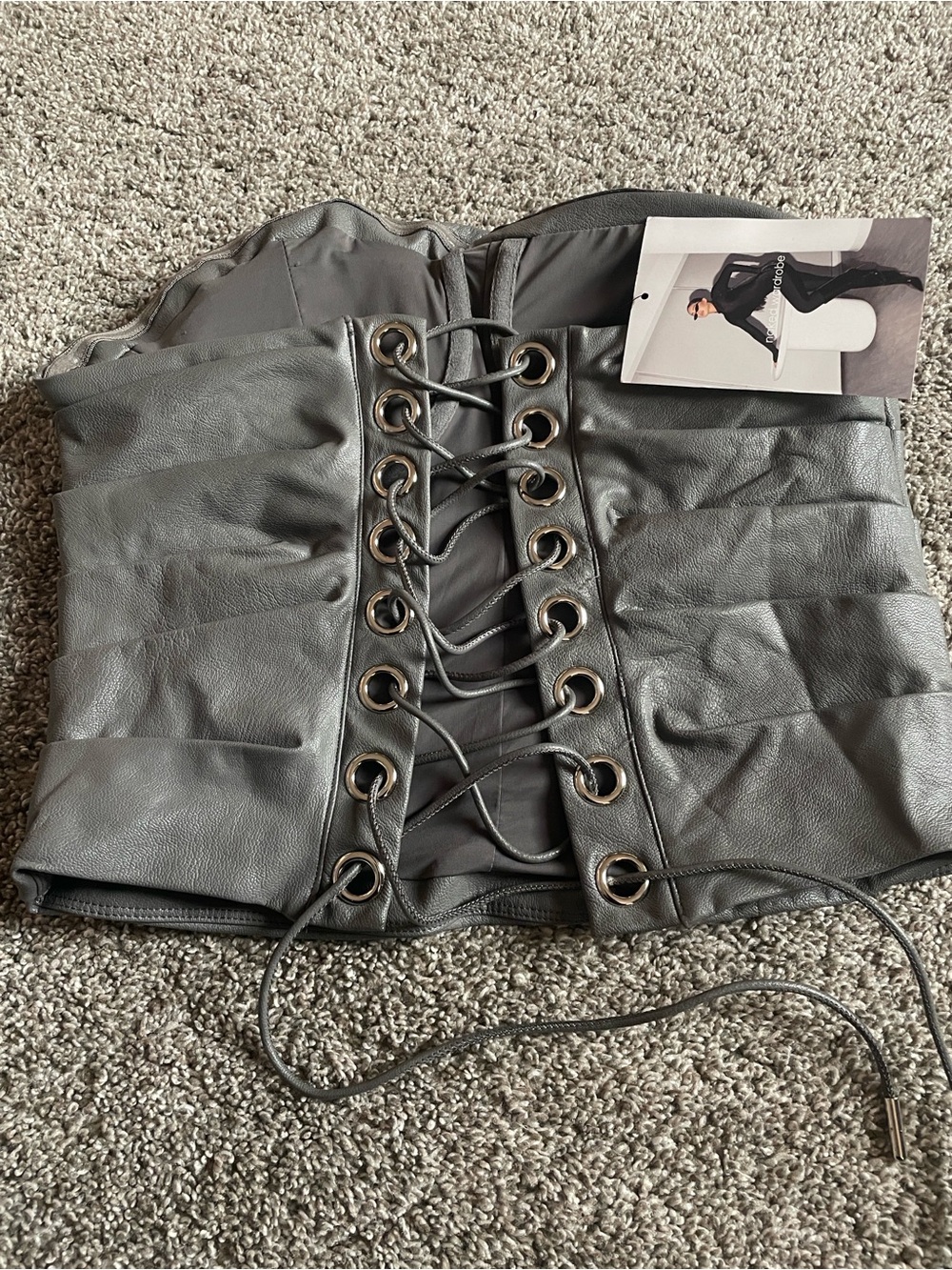 naked wardrobe gray faux leather corset top with lace-up